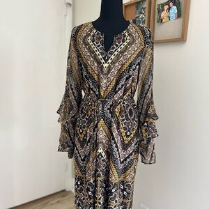 INC International Concepts Black and Gold Long Sleeve Dress